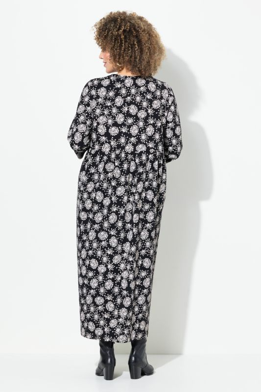Robe midi en jersey à col rond et manches 3/4, motif pissenlit