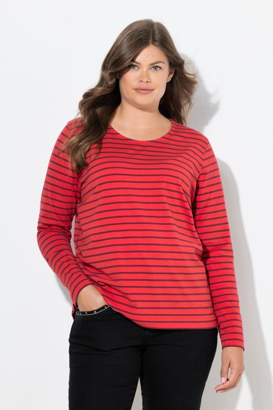T-shirt rayé, manches longues et décolleté rond