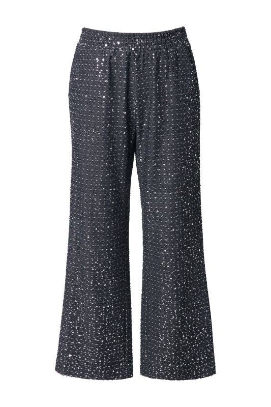 Jean coupe Wide Legs, aspect denim, paillettes