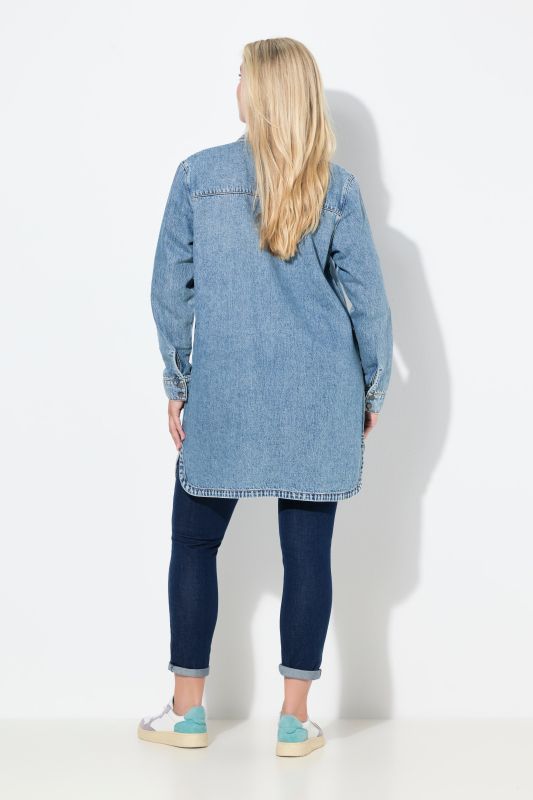 Surchemise oversize en jean, manches longues et col chemise