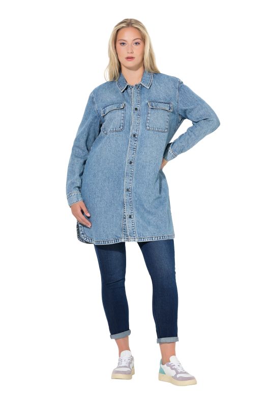 Surchemise oversize en jean, manches longues et col chemise