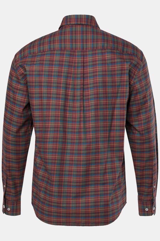 Chemise à carreaux JP 1880, manches longues et col à pointes boutonnée, coupe Modern Fit - jusqu'au 8 XL