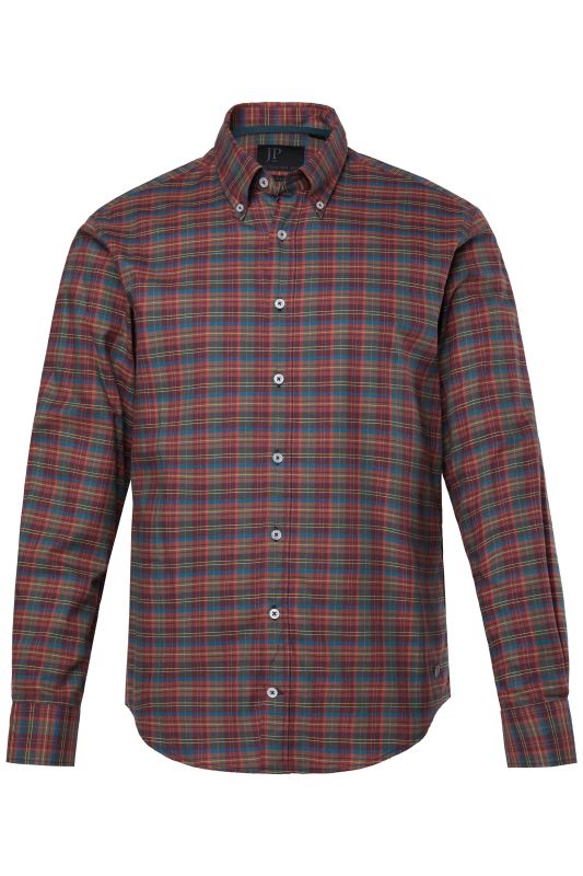 Chemise à carreaux JP 1880, manches longues et col à pointes boutonnée, coupe Modern Fit - jusqu'au 8 XL