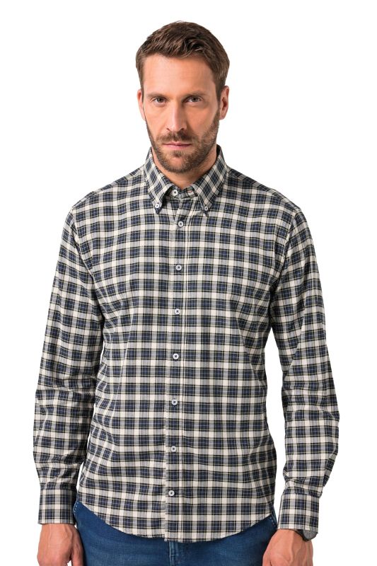 Chemise à carreaux JP 1880, manches longues et col à pointes boutonnée, coupe Modern Fit - jusqu'au 8 XL