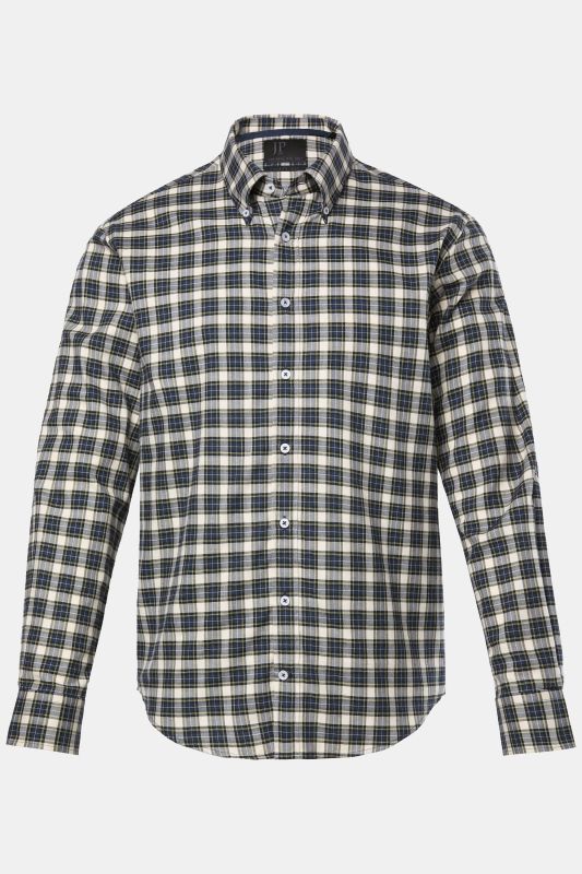 Chemise à carreaux JP 1880, manches longues et col à pointes boutonnée, coupe Modern Fit - jusqu'au 8 XL