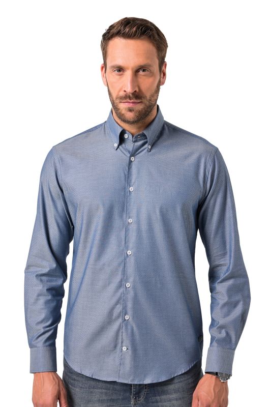 Chemise JP 1880 imprimé all-over, manches longues et col à pointes boutonnées, coupe Modern Fit - jusqu'au 8 XL