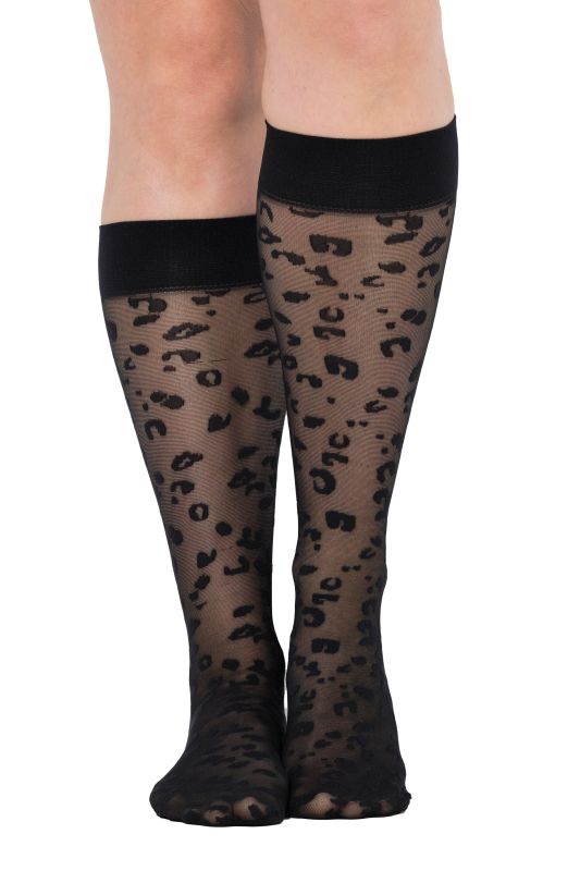 Chaussettes hautes et fines, légèrement transparentes, motif léopard