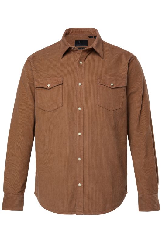 Chemise en velours côtelé JP 1880, manches longues et col Kent, coupe Modern Fit - jusqu'au 7&nbsp;XL