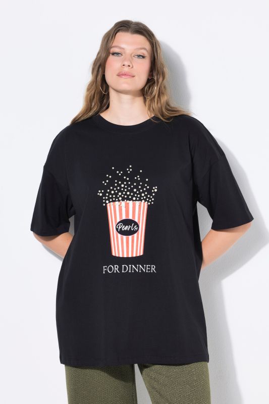 T-shirt oversize avec imprimé pop-corn et perles fantaisie