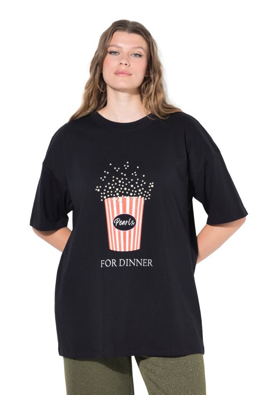 T-shirt oversize avec imprimé pop-corn et perles fantaisie