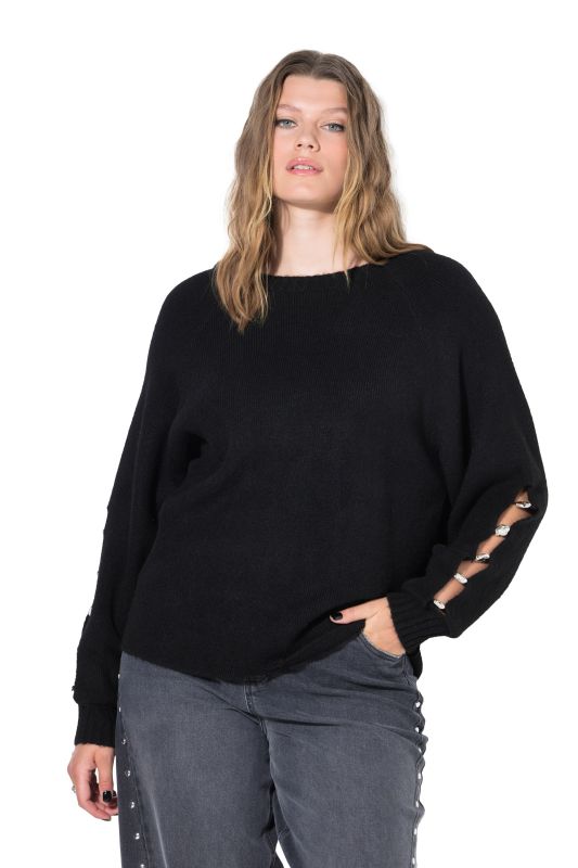 Pull coupe Boxy Shape, manches ballon avec fente et pierres fantaisie