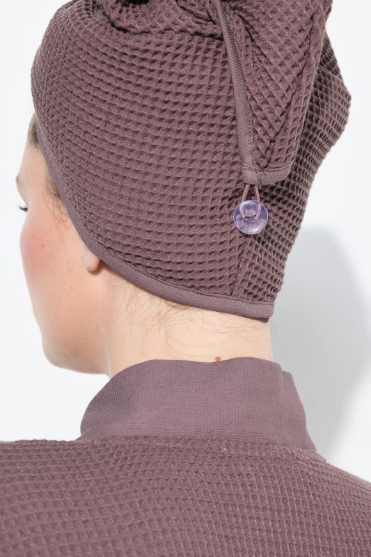 Serviette turban en piqué gaufré, bouton, boucle