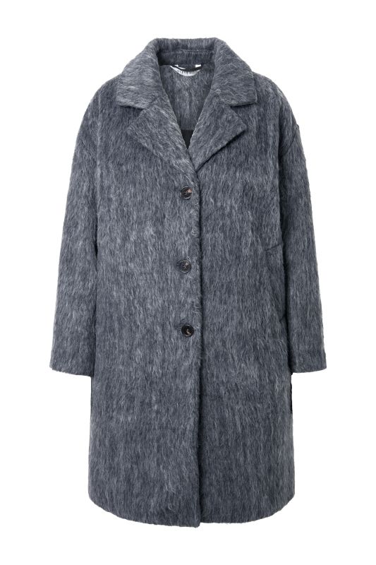 Manteau oversize, tissu duveteux et col à revers