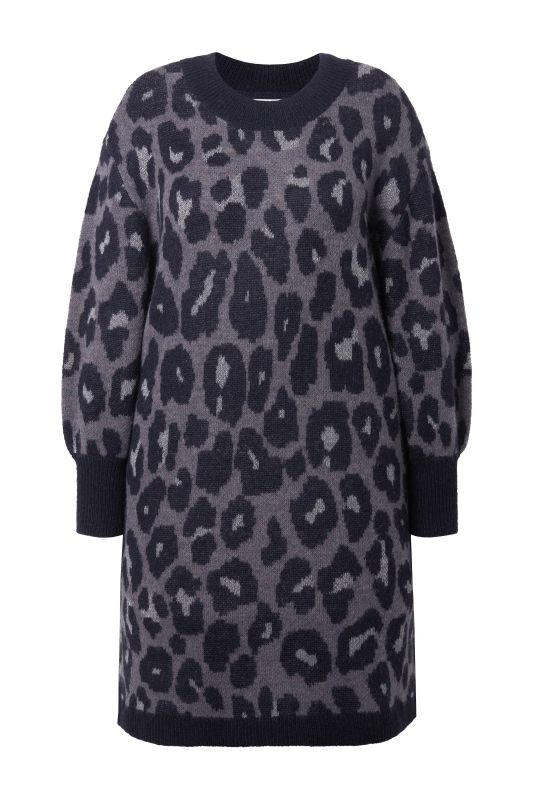 Robe en maille oversize, motif léopard et manches ballon