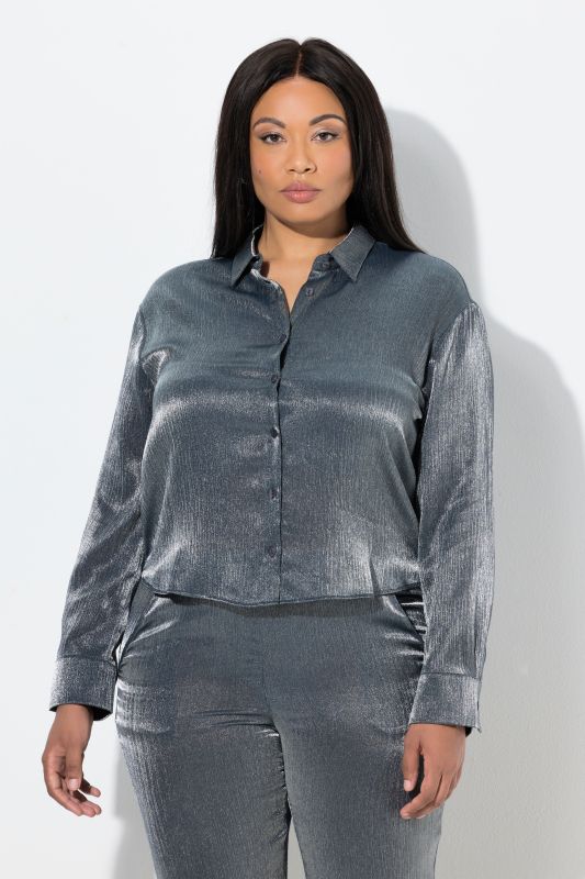 Chemisier coupe Boxy Fit, reflets métalliques, manches longues et col chemise
