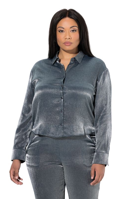 Chemisier coupe Boxy Fit, reflets métalliques, manches longues et col chemise