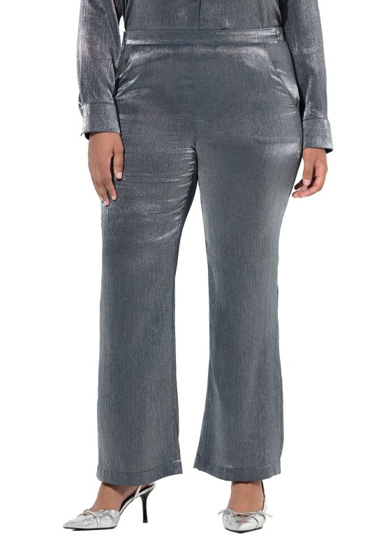 Pantalon rose, reflets métalliques, jambe large et taille confortable