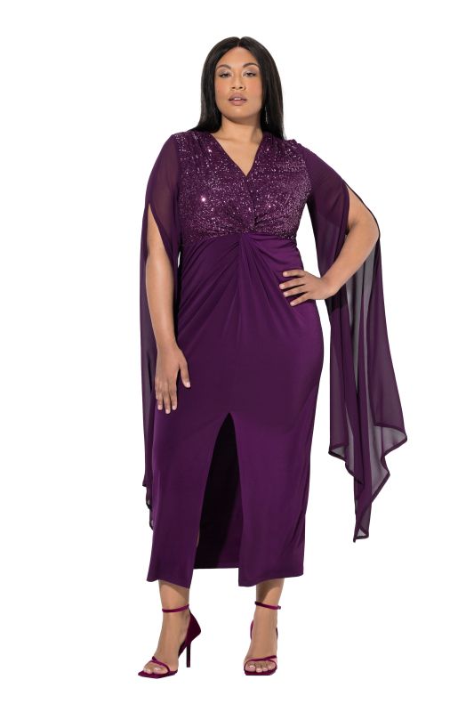 Robe maxi en mousseline, paillettes, décolleté en V et manches longues
