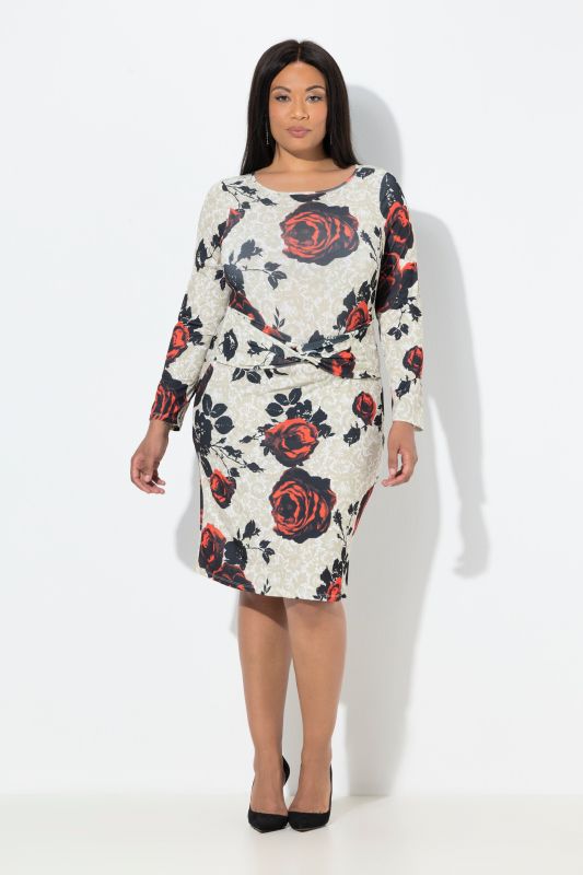 Robe en jersey coupe Slim, avec motif roses et décolleté en V au dos