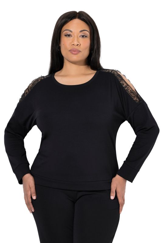 Sweat-shirt col rond et manches longues, empiècements en dentelle