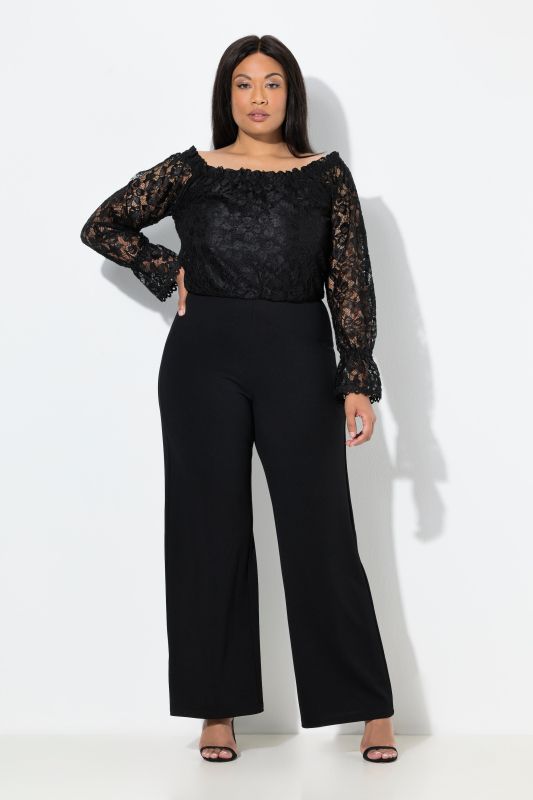 Combinaison jambe large, encolure Carmen et manches longues