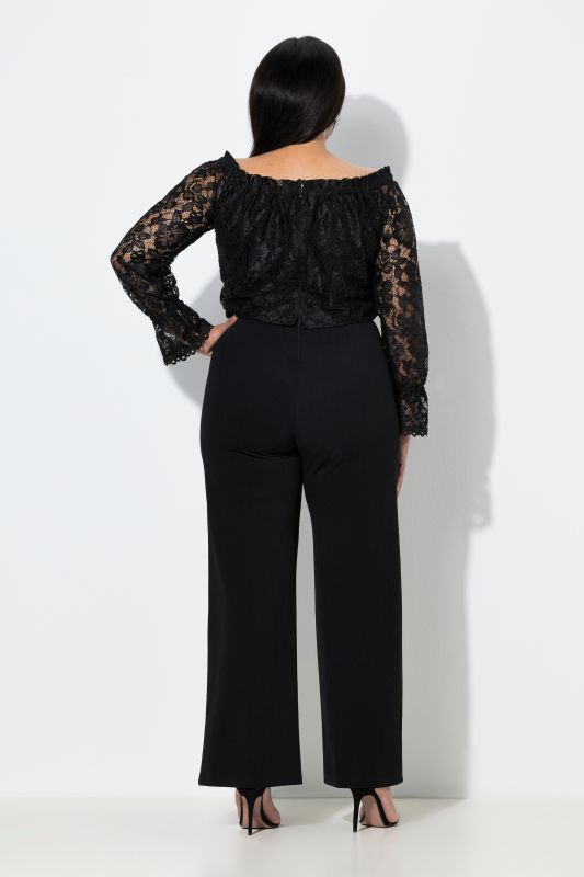 Combinaison jambe large, encolure Carmen et manches longues