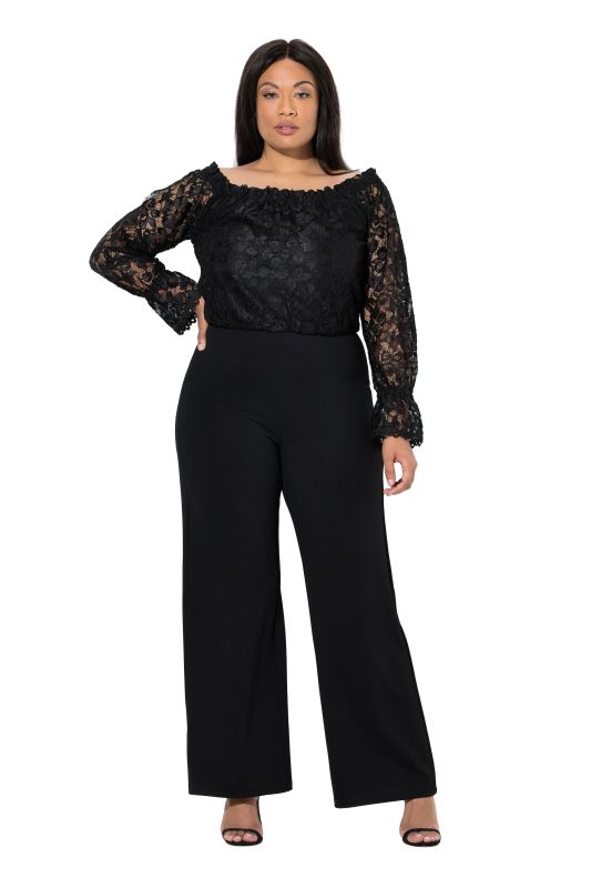 Combinaison jambe large, encolure Carmen et manches longues