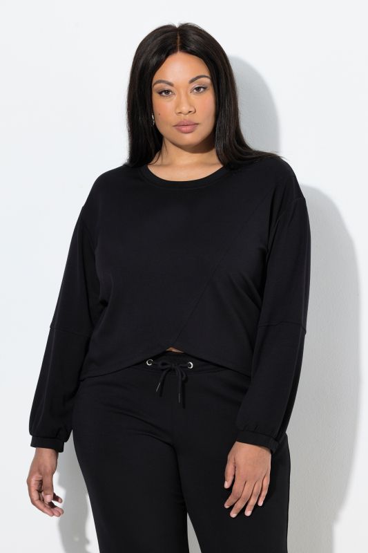 Sweat-shirt col rond et manches longues, couture fantaisie, base asymétrique