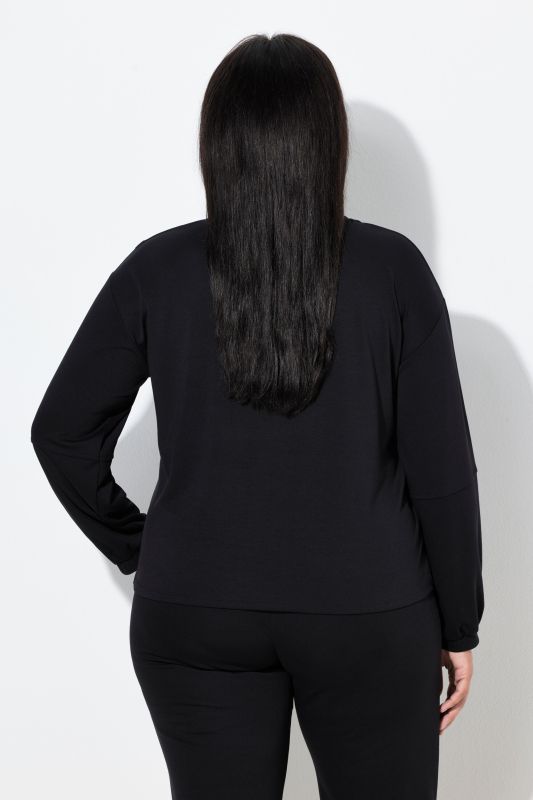Sweat-shirt col rond et manches longues, couture fantaisie, base asymétrique