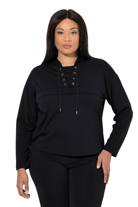 Sweat-shirt à capuche, manches longues, couture horizontale et laçage