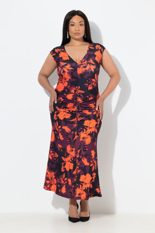 Robe maxi en jersey, coupe Slim et drapé devant