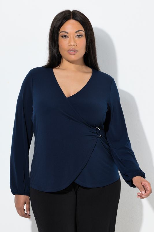 T-shirt esprit cache-cœur, décolleté en V et manches longues
