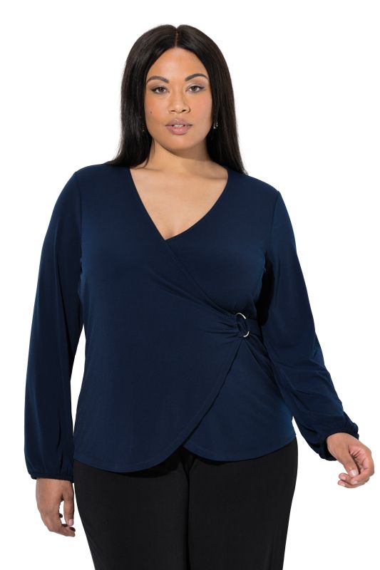 T-shirt esprit cache-cœur, décolleté en V et manches longues