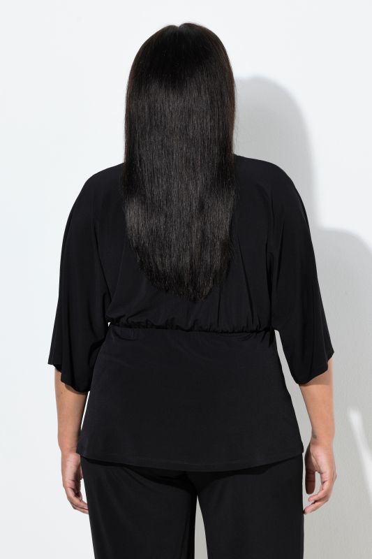 T-shirt esprit kimono, ceinture à nouer, décolleté en V et manches 3/4