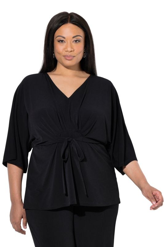 T-shirt esprit kimono, ceinture à nouer, décolleté en V et manches 3/4