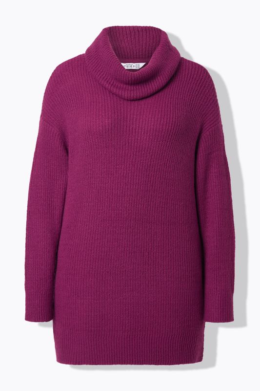 Pull tricoté oversize à col roulé, coupe longue à manches longues
