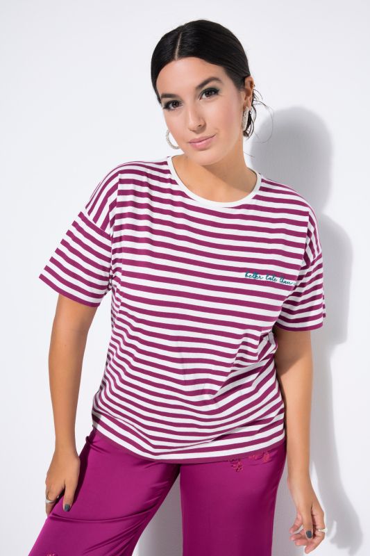 T-shirt à rayures oversize, avec broderie