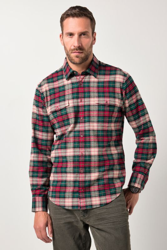 Chemise JP 1880 en flanelle à carreaux, manches longues et col Kent, coupe Modern Fit - jusqu'au 8&nbsp;XL