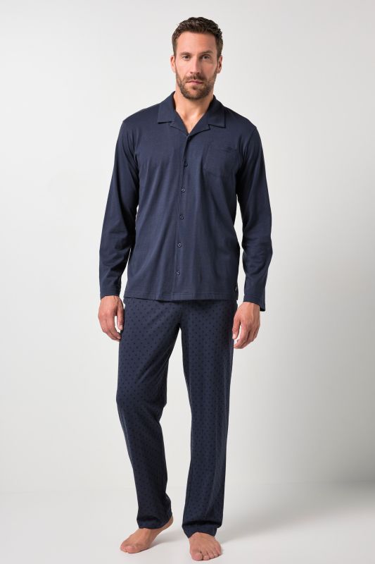 Pyjama JP 1880 deux pièces, motif minimaliste, T-shirt manches longues à boutonner, collection Homewear – jusqu'au 8&nbsp;XL