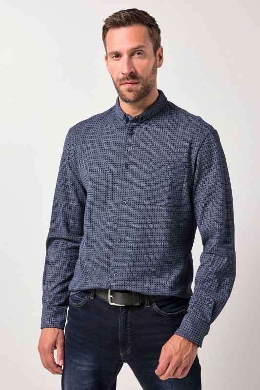 Chemise JP 1880 coupe Modern Fit, tissu piqué dans un imprimé all-over (intégral), manches longues et col à pointes boutonnées (petits boutons) - jusqu'au 8 XL