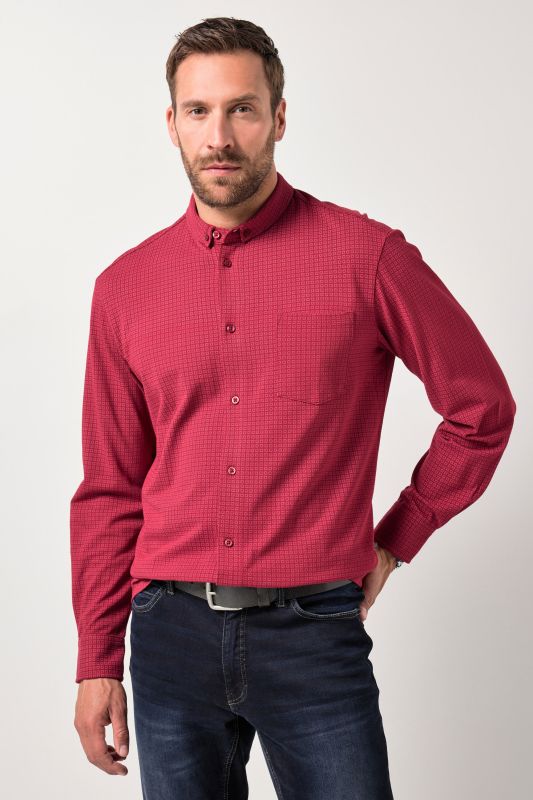 Chemise JP 1880 coupe Modern Fit, tissu piqué dans un imprimé all-over (intégral), manches longues et col à pointes boutonnées (petits boutons) - jusqu'au 8 XL