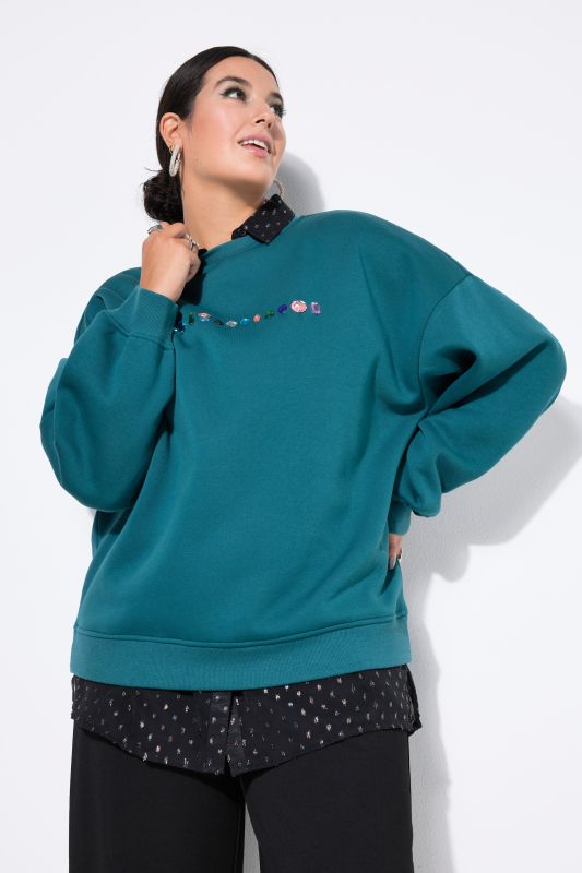 Sweat-shirt oversize, petites pierres fantaisie