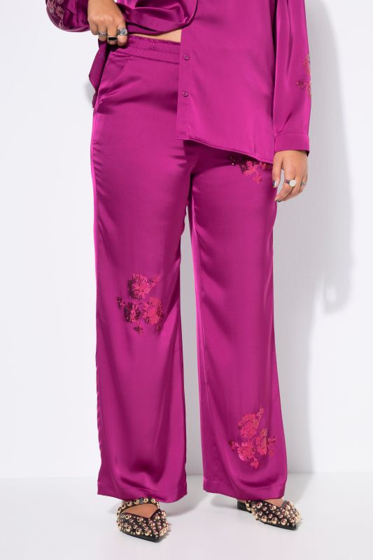 Pantalon coupe Wide Legs, fleur pailletée