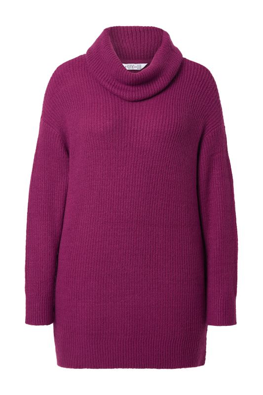Pull tricoté oversize à col roulé, coupe longue à manches longues