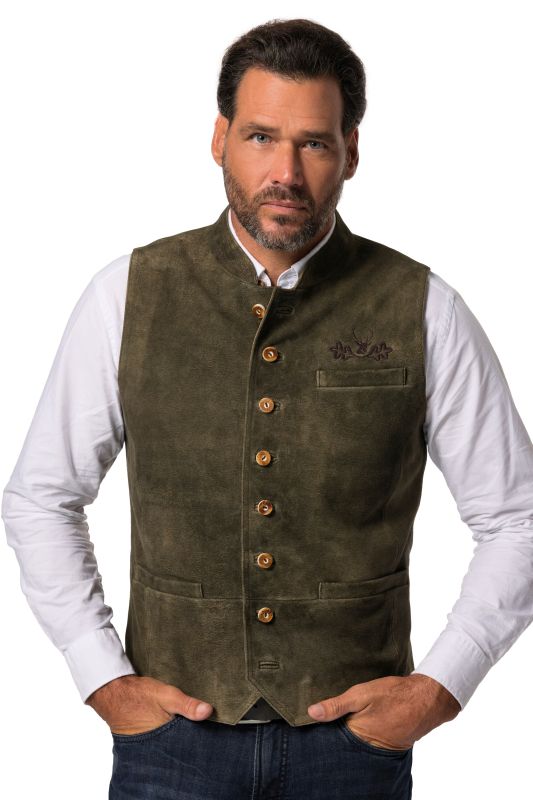 Gilet traditionnel JP 1880, en cuir suédé de chèvre, col Mao - jusqu'au 72