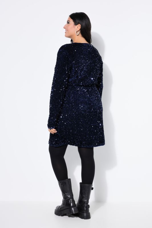 Robe portefeuille à col en V et manches longues, strass