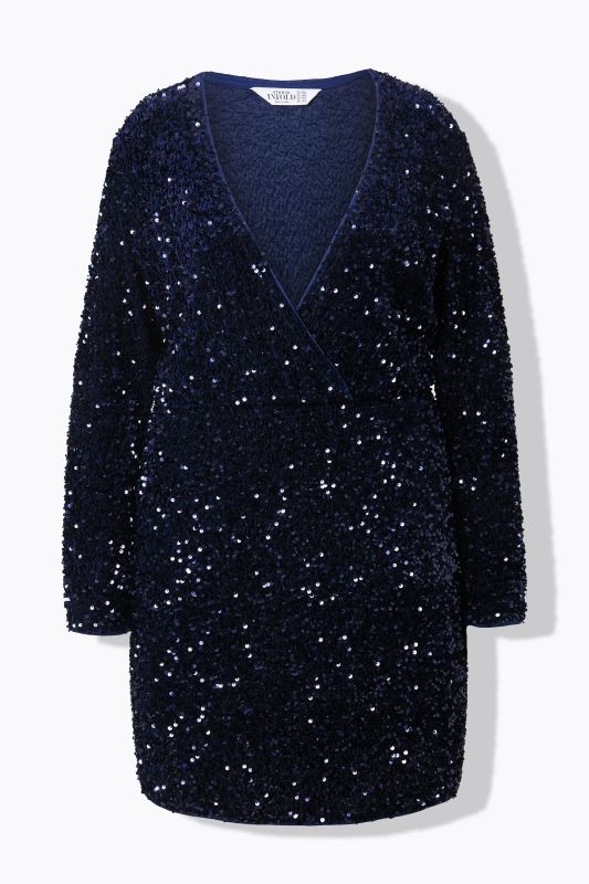 Robe portefeuille à col en V et manches longues, strass