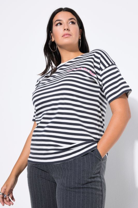 T-shirt à rayures oversize, avec broderie
