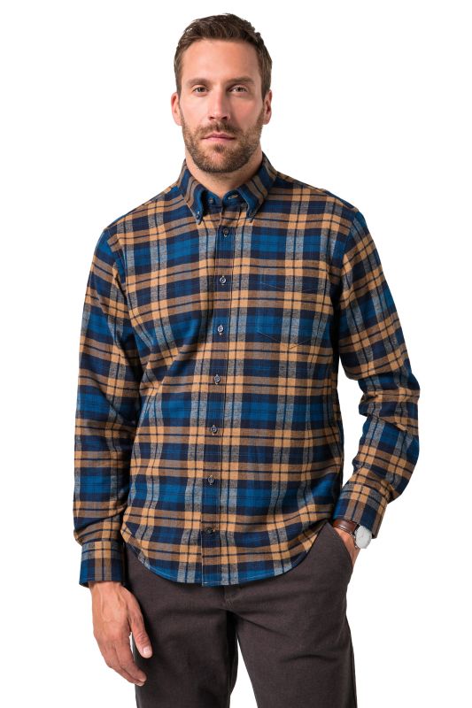 Chemise JP 1880 en flanelle à carreaux, manches longues et col à pointes boutonnées, coupe Modern Fit - jusqu'au 8 XL