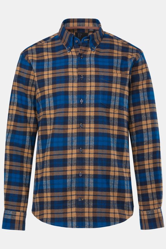 Chemise JP 1880 en flanelle à carreaux, manches longues et col à pointes boutonnées, coupe Modern Fit - jusqu'au 8 XL
